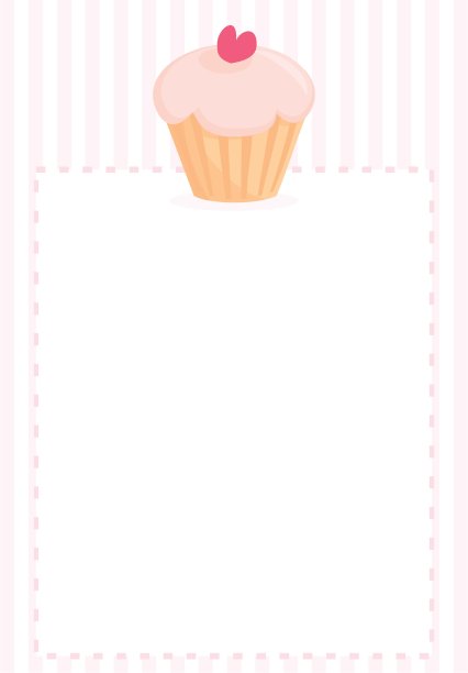 甜蜜的矢量复古纸杯蛋糕上的粉色复古条纹背景条纹和空白为您自己的文本信息。图片下载