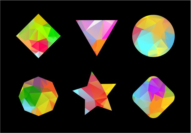 一套彩色的几何多边形形状。图片下载