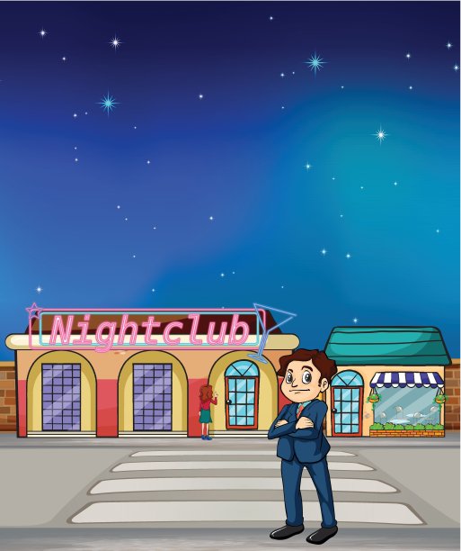 一个男孩站在夜店对面图片下载