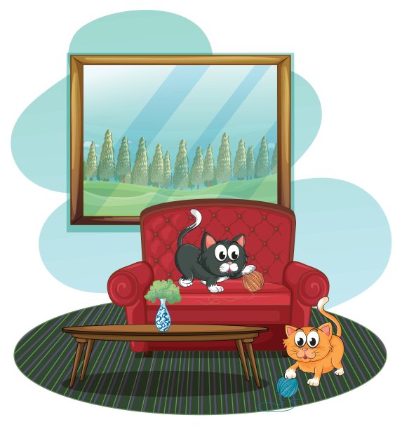 两只小猫在沙发上玩图片下载