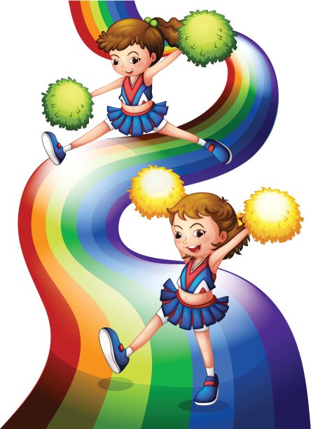 一道彩虹和两个欢呼者图片下载