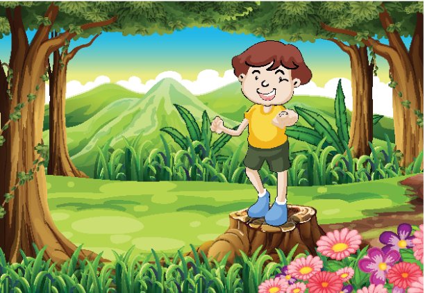 一个年轻的绅士站在树桩上图片下载