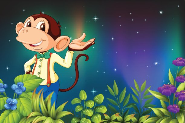 清晨与一只雄性猴子的景色图片下载