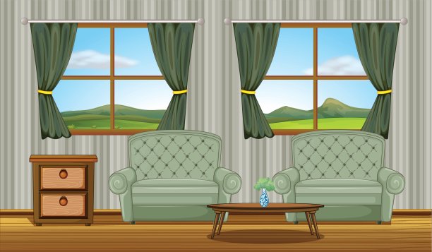 有靠垫的椅子和一张边桌图片下载