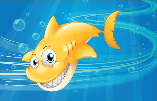 一条微笑的黄色鲨鱼在海里图片下载