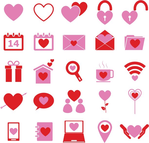 喜欢白色背景上的彩色图标图片下载