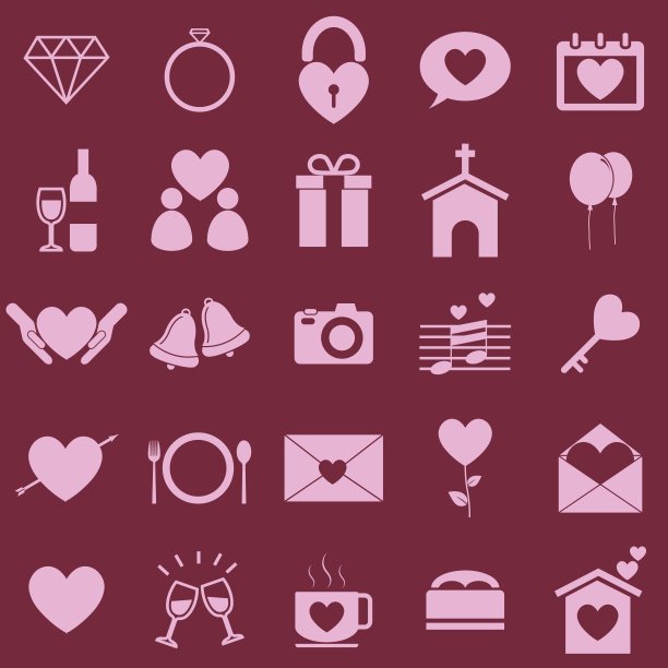 婚礼颜色图标在粉红色的背景图片下载