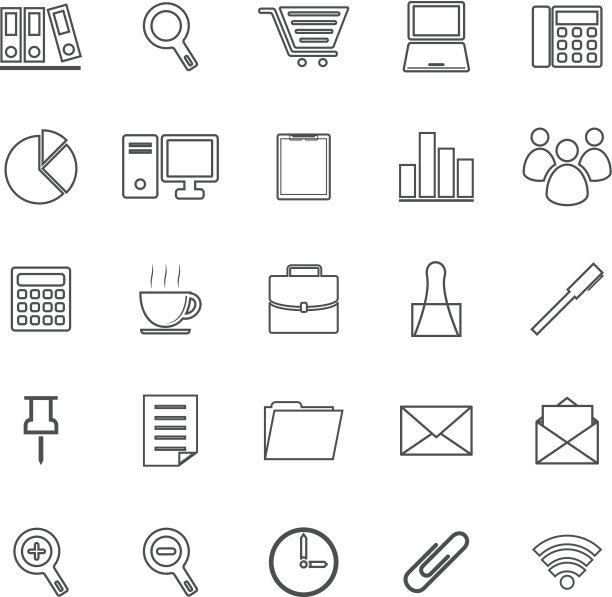 白色背景上的办公室线路图标图片下载