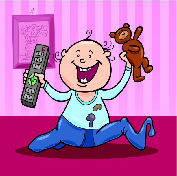带遥控器的小男孩和泰迪熊图片下载