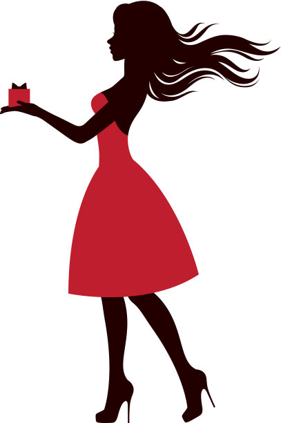 一个女孩带着礼物的剪影图片下载