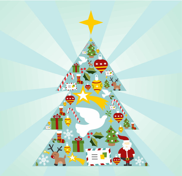 圣诞图标设置在季节树形状图片下载