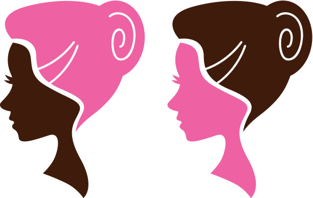 女性面部轮廓设置-粉色和棕色图片下载