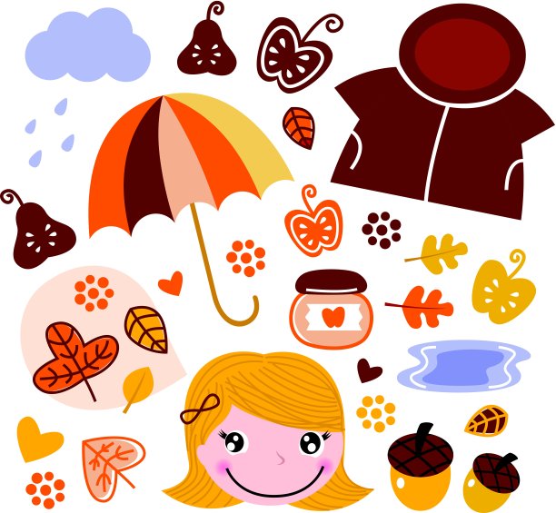 秋天和自然元素被孤立在白色之上图片下载