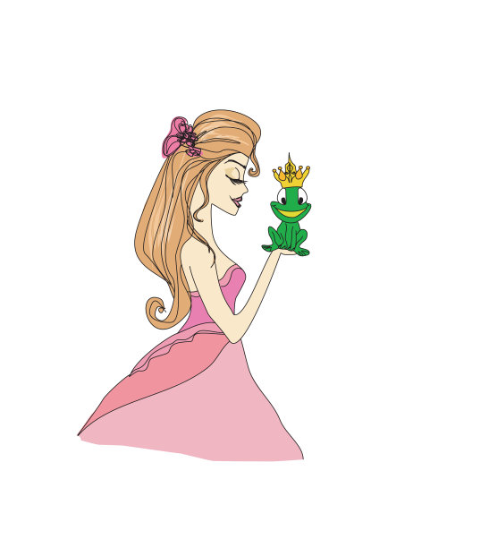 美丽的年轻公主亲吻一只大青蛙图片下载