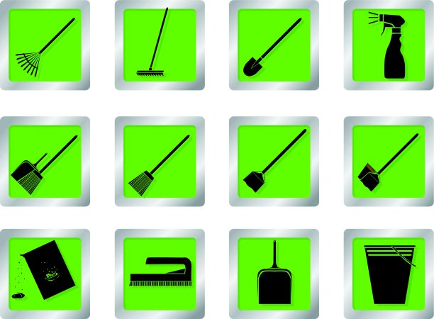 方形按钮上的清洁图标图片下载