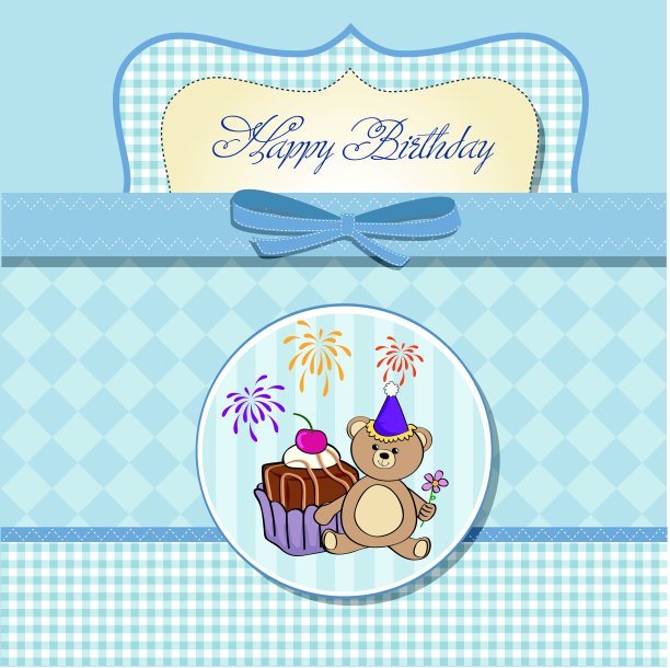 有女孩和大蛋糕的生日贺卡图片下载