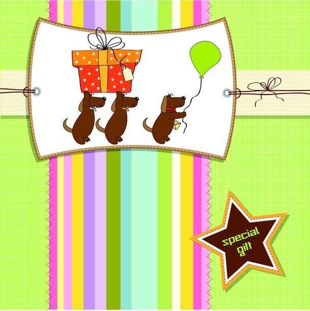 三只狗给了我一份大礼。生日贺卡图片下载