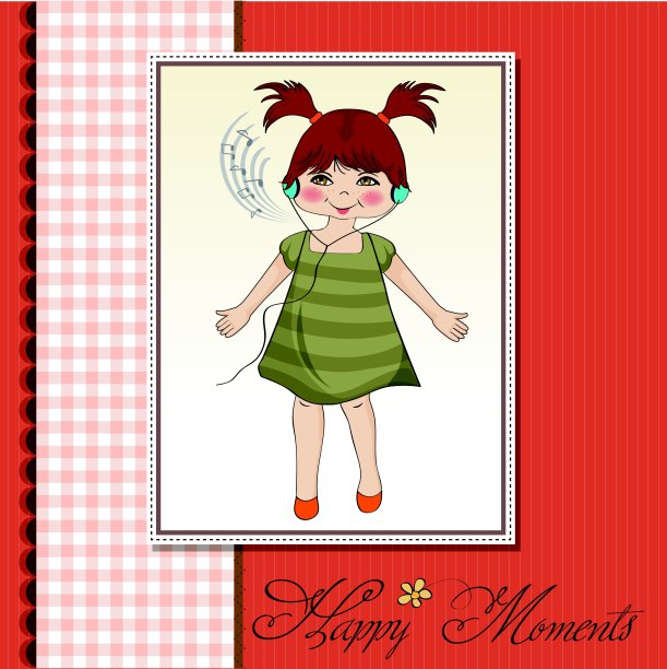 年轻女孩戴着耳机听音乐跳舞图片下载