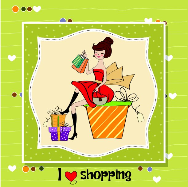 漂亮的年轻女人，她很高兴她去购物图片下载