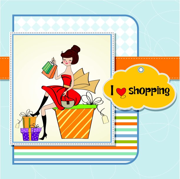 漂亮的年轻女人，她很高兴她去购物图片下载