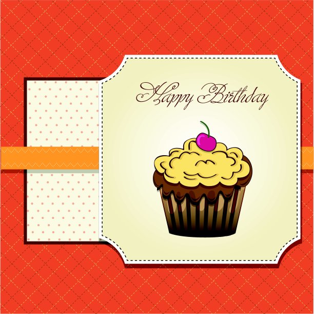 可爱的生日贺卡和纸杯蛋糕图片下载