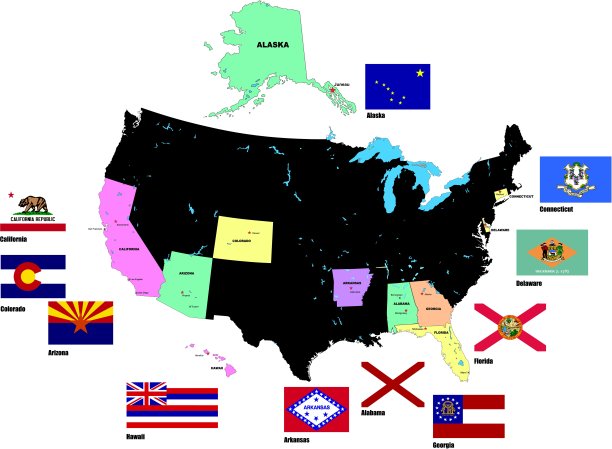 按字母排列的美国各州国旗。字母a。向量并图片下载