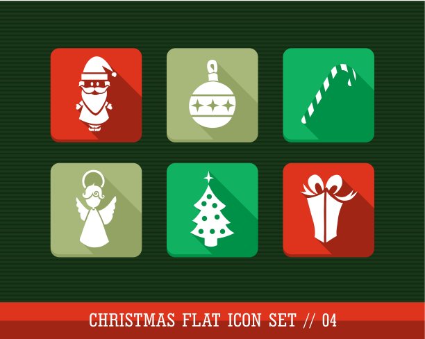 圣诞快乐多彩web应用程序平面图标集。图片下载
