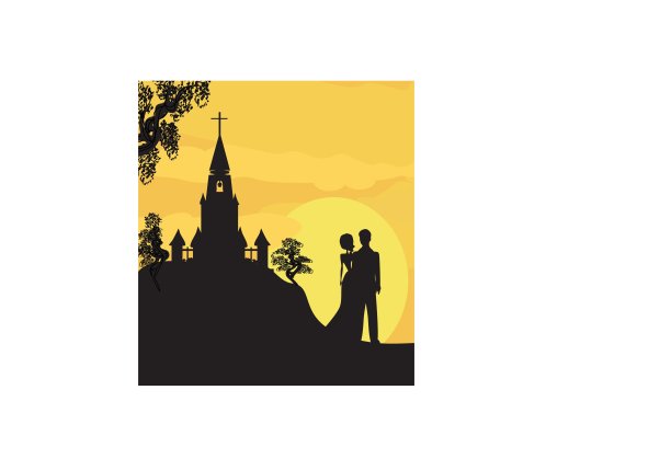 阳光教堂和新婚夫妇图片下载