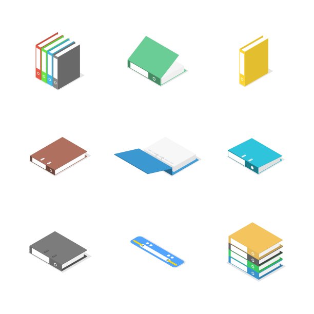 一套硬纸板文件夹，矢量插图。图片下载