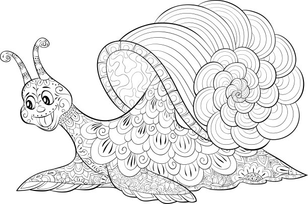 成人涂色书，页一个可爱的蜗牛图片放松。禅宗的基于“增大化现实”技术图片下载
