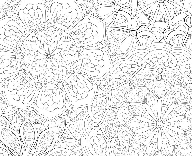 成人涂色书，页面上有可爱的抽象花卉背景图片图片下载