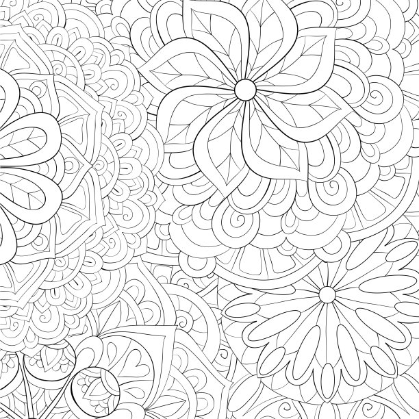 成人涂色书，页面上有可爱的抽象花卉背景图片图片下载