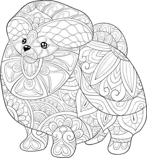 成人着色书，页一个可爱的狗图片放松。禅宗艺术年代图片下载