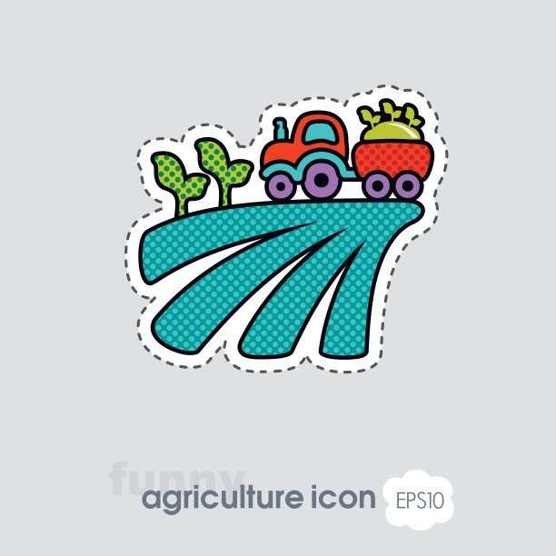 拖拉机在田间收获平整的幼苗图标图片下载