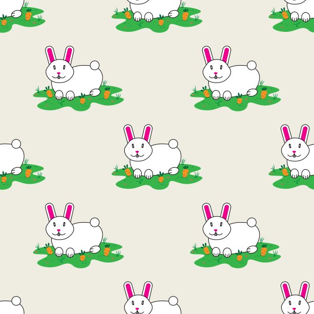 兔子和胡萝卜。野兔。快乐的兔子。向量无缝模式图片下载