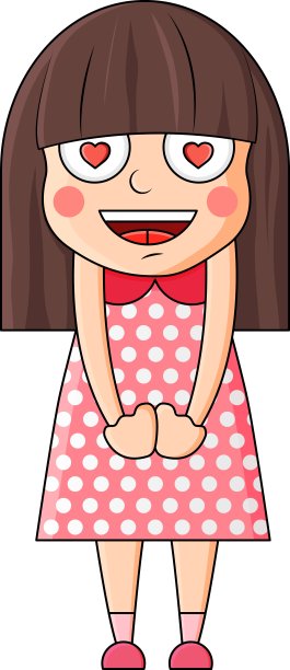 可爱的卡通女孩，充满爱意的眼神。矢量图图片下载