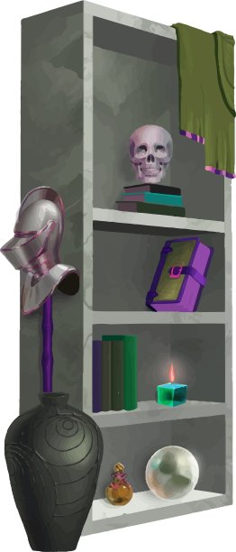 幻想书柜与魔术的东西矢量插图图片下载