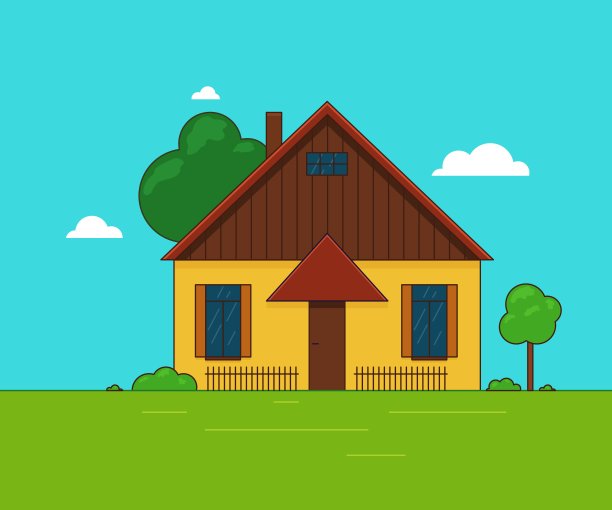 矢量插图的一个小房子。景观建筑。图片下载