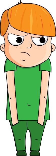 可爱的卡通红男孩与嫉妒的情绪。矢量图图片下载