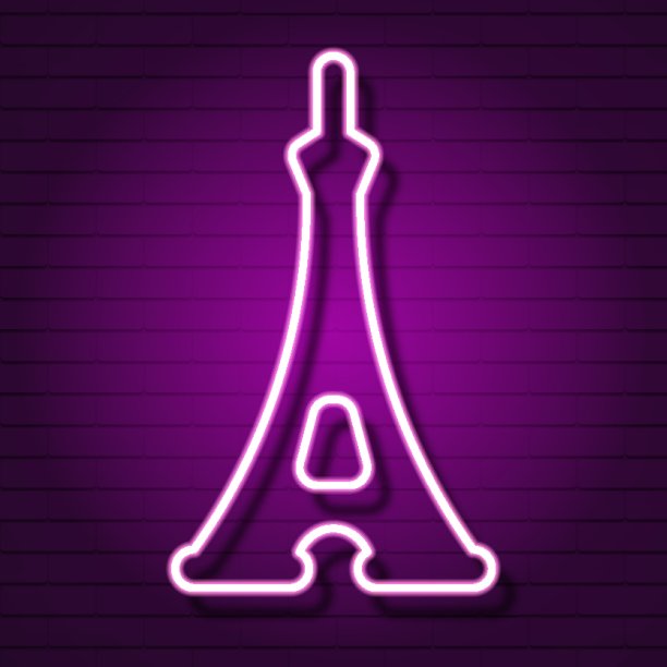 埃菲尔铁塔的霓虹灯。发光招牌与著名的塔。夜晚明亮的广告。矢量霓虹风格的法国度假，旅行社，建筑图片下载
