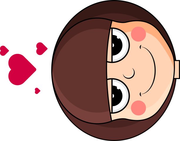 可爱女孩的头，头上有一颗心。自鸣得意的表情。图片下载