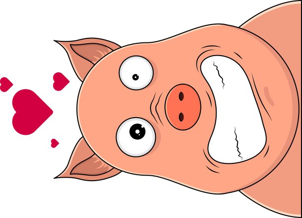 猪头看起来歇斯底里，心在头上。图片下载