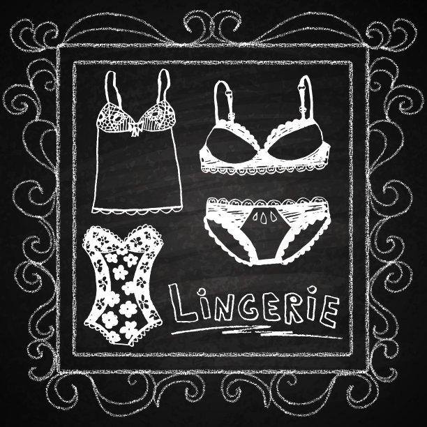 在手绘框架内设置的内衣粉笔板图片下载