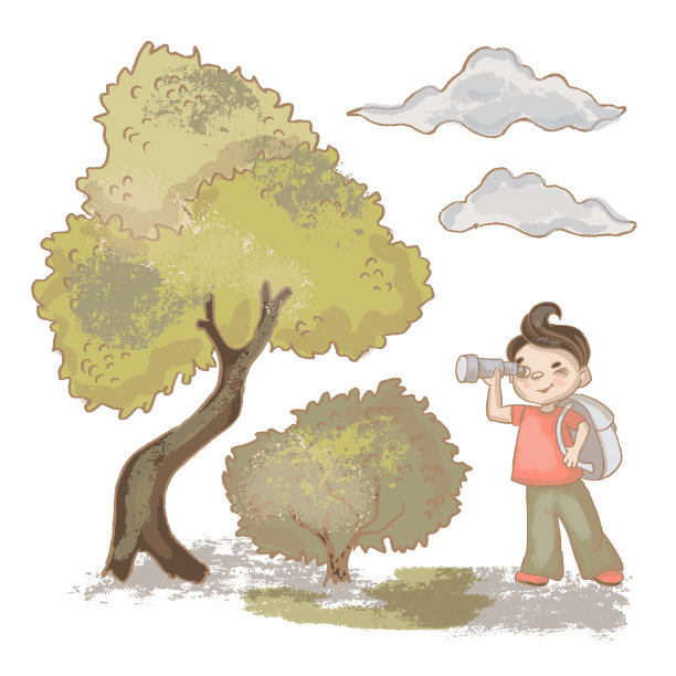 旅行者勇敢的男孩卡通手绘矢量插图集图片下载