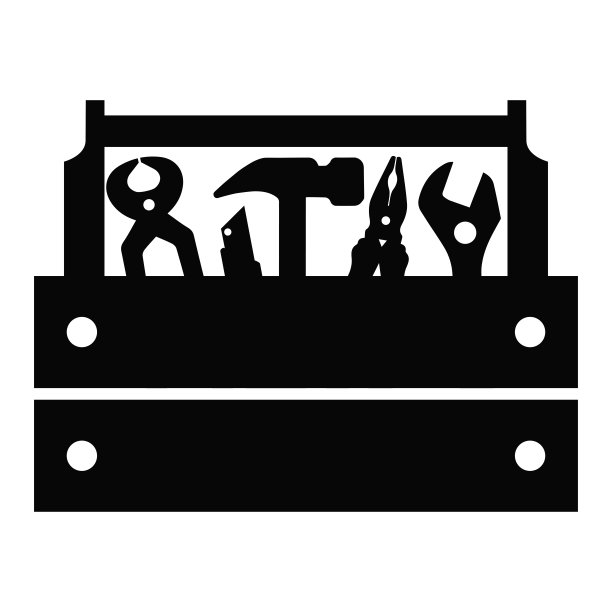 工具箱图标。一个木盒子，里面有钳子，刀，锤子，钳子和活动扳手。矢量插图孤立在白色背景上设计和网页。图片下载