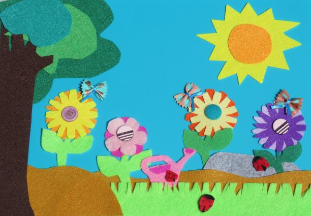 阳光明媚的花朵;觉得工艺艺术;复制空间，蓝色背景图片下载