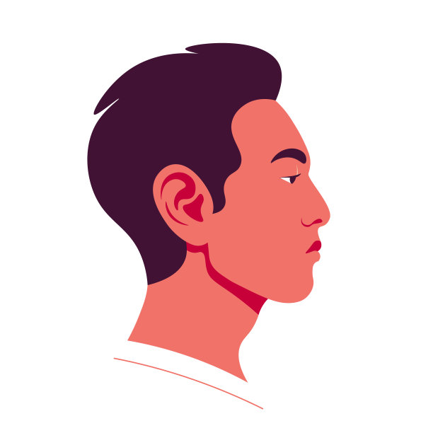 男性的侧面脸。亚洲人的头部侧面图。社交网络的化身。矢量平面插图图片下载
