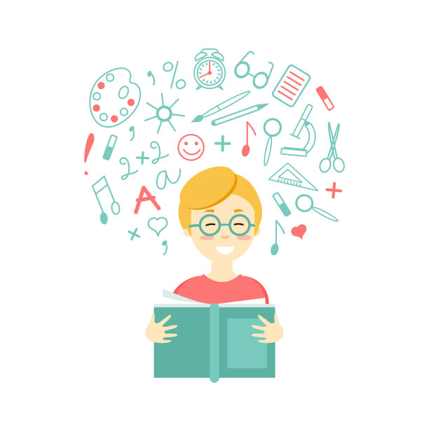 快乐的男孩正在读书。图片下载