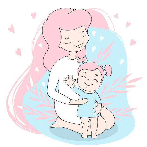 带着一个蹒跚学步的女儿的年轻妈妈。素材图片