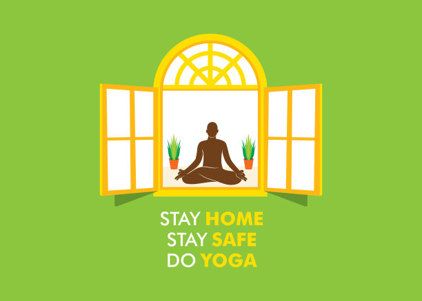 呆在家里，保持安全，做瑜伽的概念设计海报图片下载